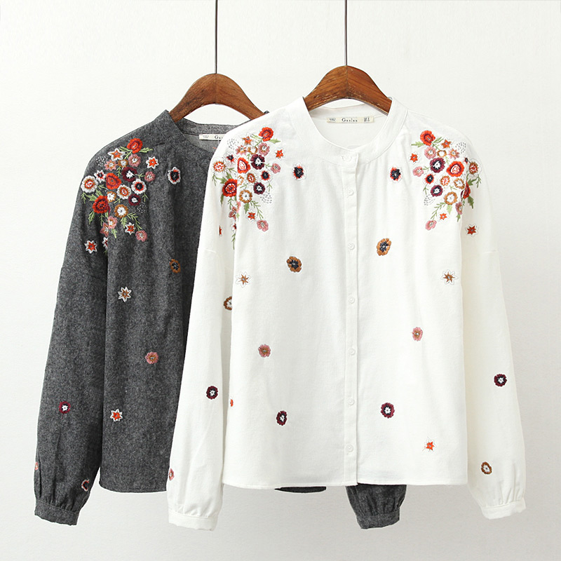 Fashion White Embroidery Flowers Decorated Shirt,Tank Tops & Camis