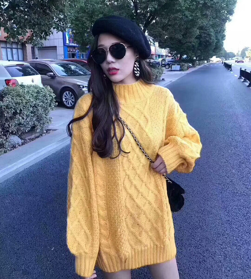 Fashion Yellow Grid Shape Design Pure Color Sweater,Sweater