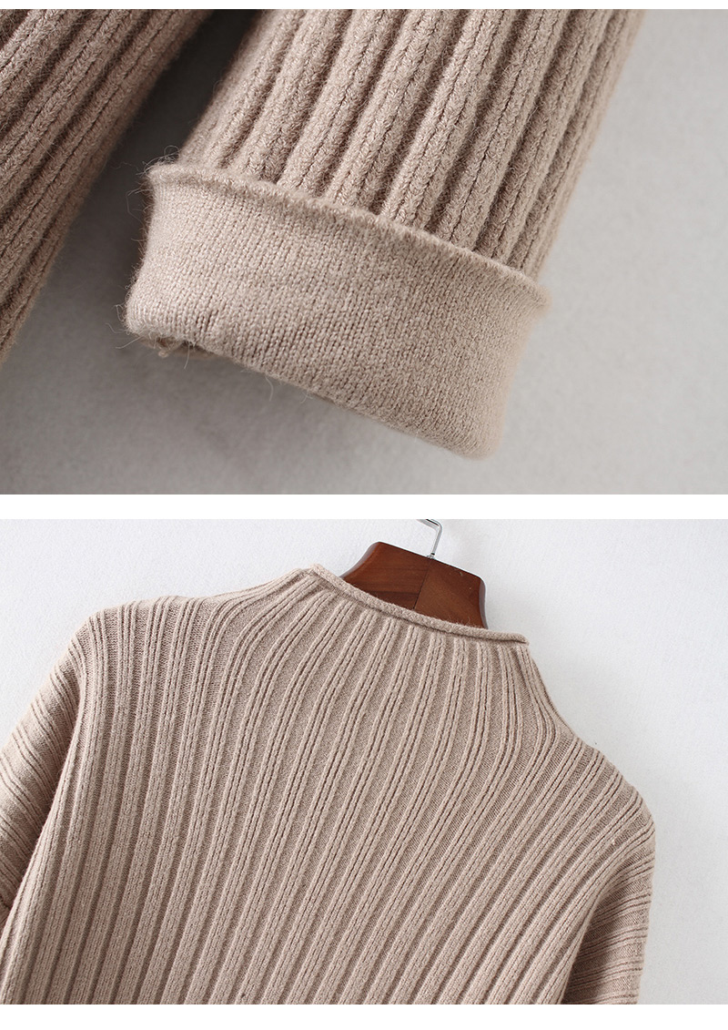 Fashion Khaki Stripe Shape Design Pure Color Sweater,Sweater