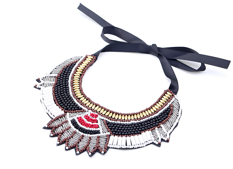 Vintage Black Beads Decorated Irregualr Shape Necklace,Pendants