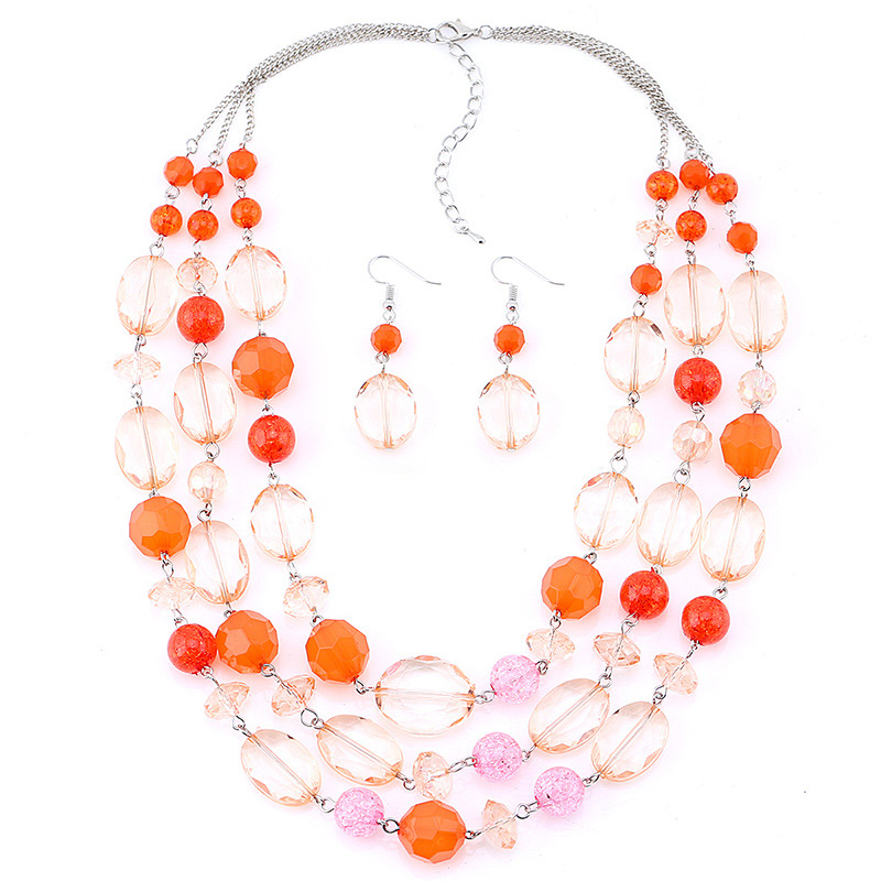 Vintage Orange Beads Decorated Multi-layer Jewelry Sets,Multi Strand Necklaces