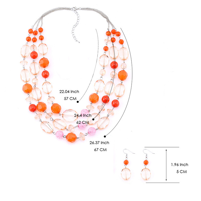Vintage Orange Beads Decorated Multi-layer Jewelry Sets,Multi Strand Necklaces