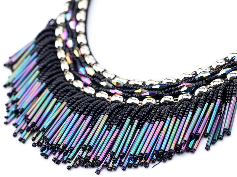 Vintage Blue Tassel Design Pure Color Beads Necklace,Beaded Necklaces