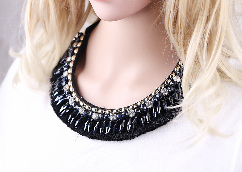 Vintage Black Diamond Decorated Hand-woven Necklace,Beaded Necklaces