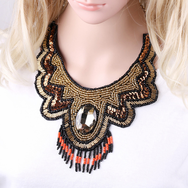 Vintage Gold Color Beads&diamond Decorated Tassel Necklace,Beaded Necklaces
