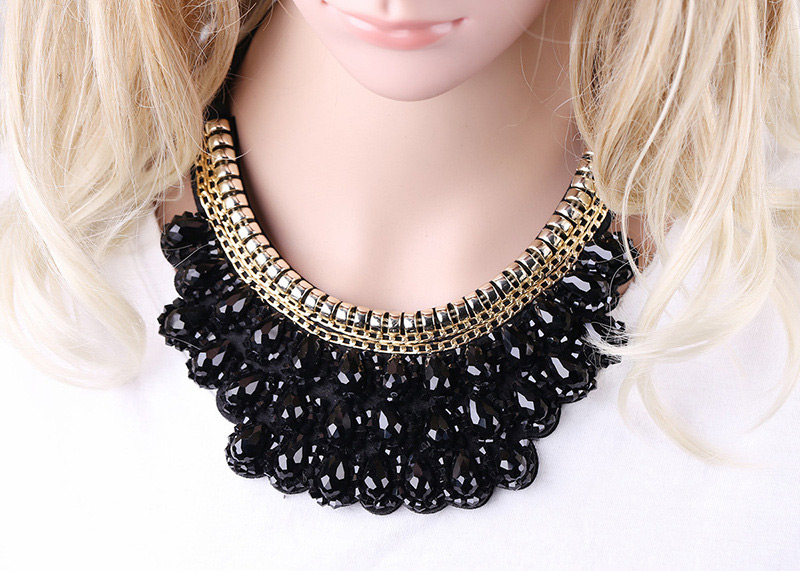 Vintage Black Pure Color Decorated Hand-woven Necklace,Beaded Necklaces