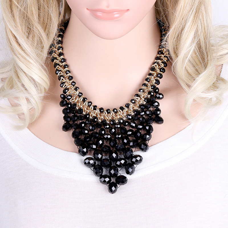 Vintage Black V Shape Design Pure Color Necklace,Beaded Necklaces