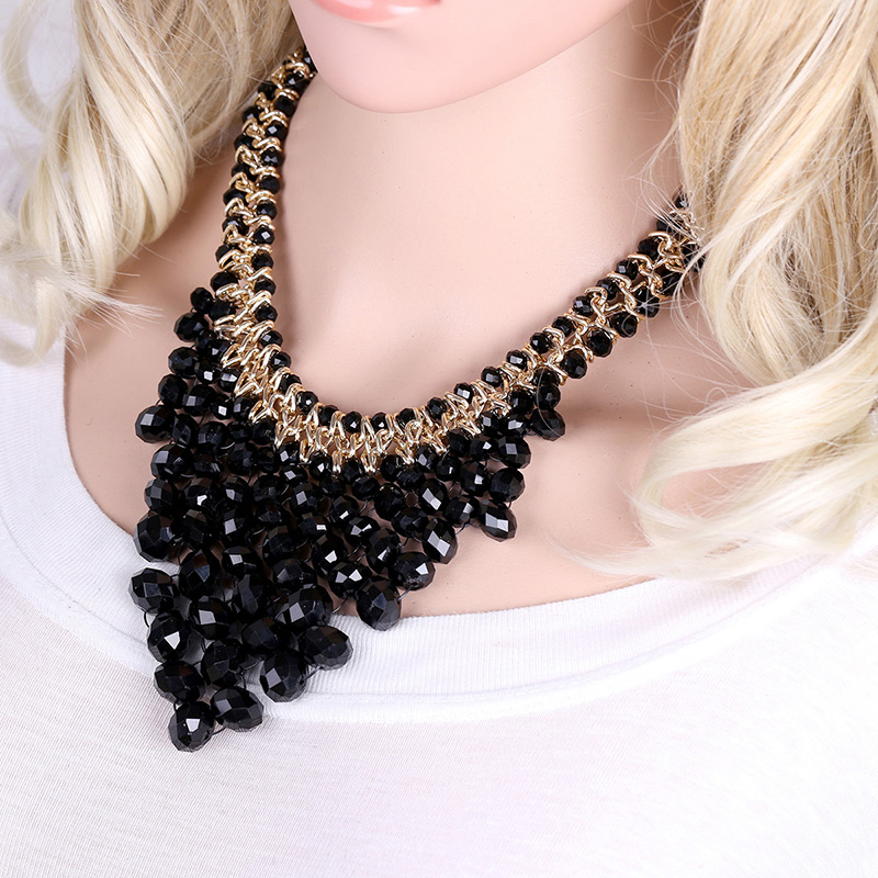 Vintage Black V Shape Design Pure Color Necklace,Beaded Necklaces