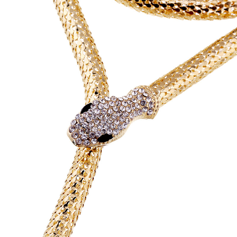 Vintage Gold Color Snake Shape Design Long Necklace,Multi Strand Necklaces