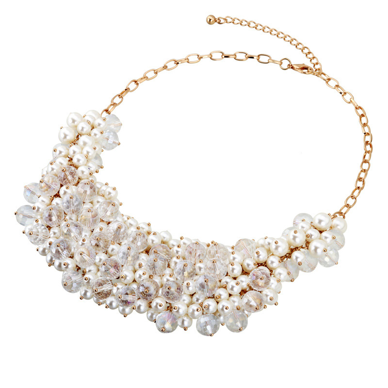 Vintage Gold Color Pearls&diamond Decorated Necklace,Bib Necklaces