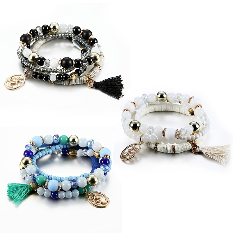 Vintage White Circular Ring&tassel Decorated Beads Bracelet,Fashion Bracelets