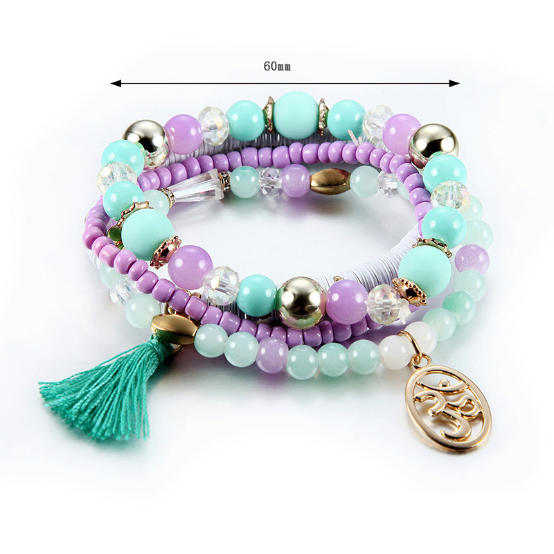 Vintage Light Purple+blue Circular Ring&tassel Decorated Beads Bracelet,Fashion Bracelets
