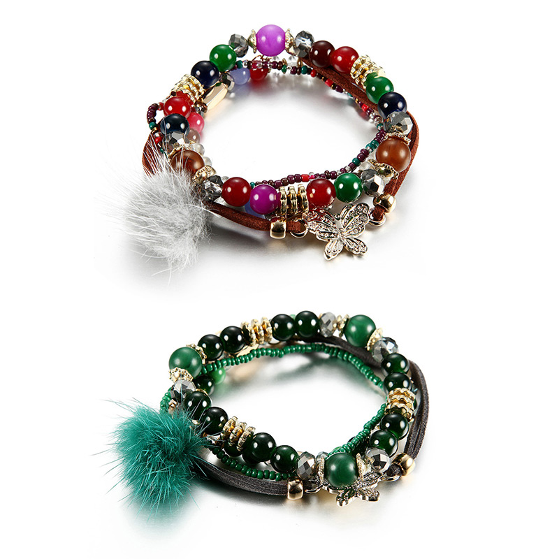 Vintage Multi-color Butterfly Decorated Multi-layer Pom Bracelet,Fashion Bracelets