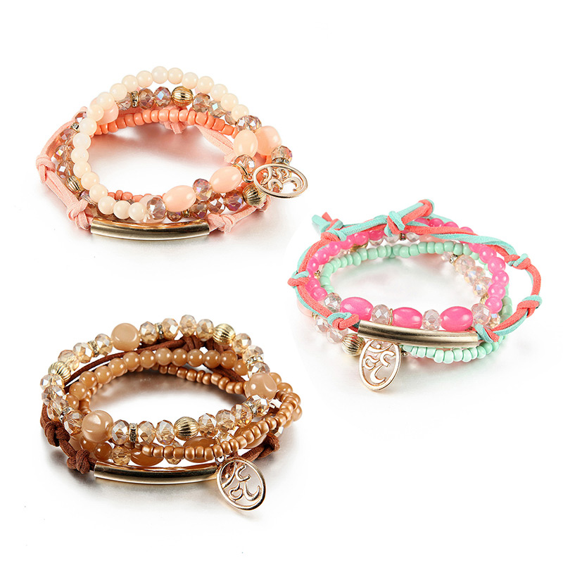 Vintage Light Orange Circular Ring Decorated Beads Bracelet,Fashion Bracelets