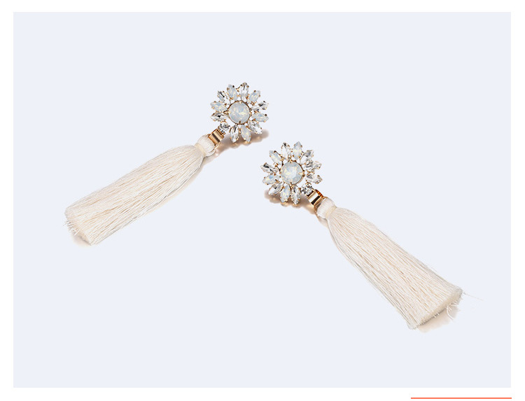 Trendy White Diamond Decorated Long Tassel Earrings,Drop Earrings