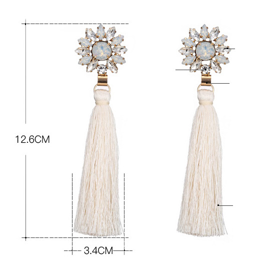 Trendy White Diamond Decorated Long Tassel Earrings,Drop Earrings