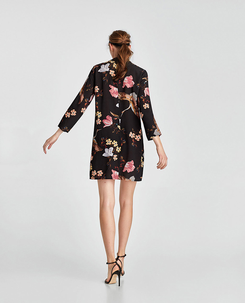 Fashion Black Crane&flowers Decorated Simple Dress,Long Dress