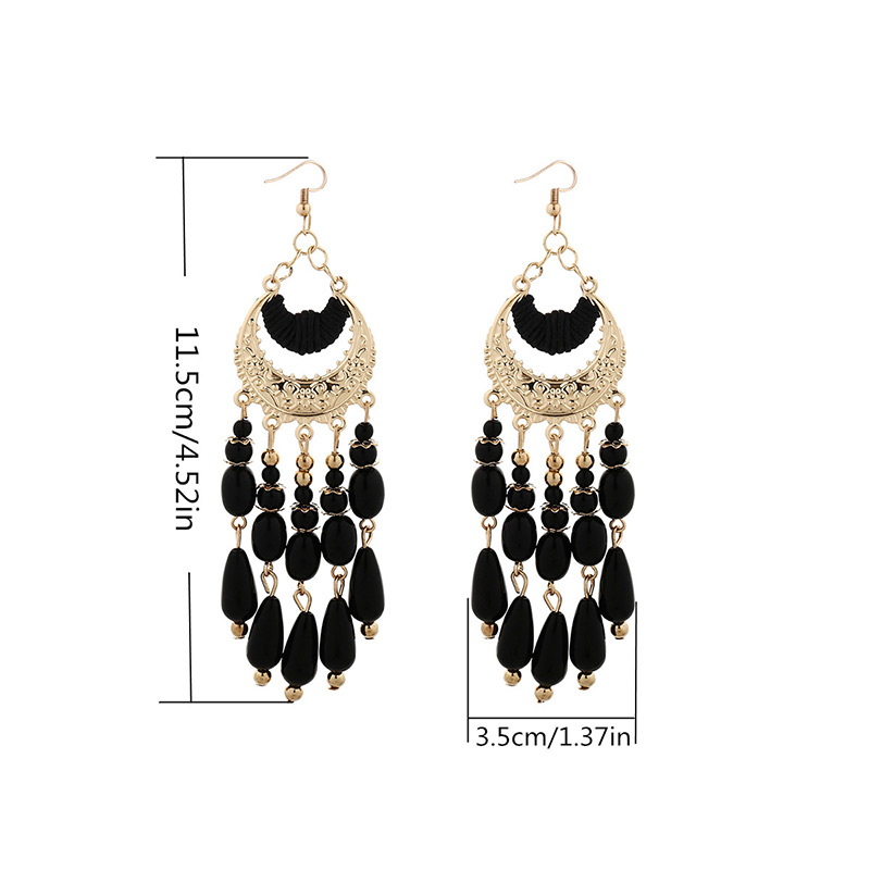 Fashion Black+gold Color Beads Pendant Decorated Tassel Earrings,Drop Earrings