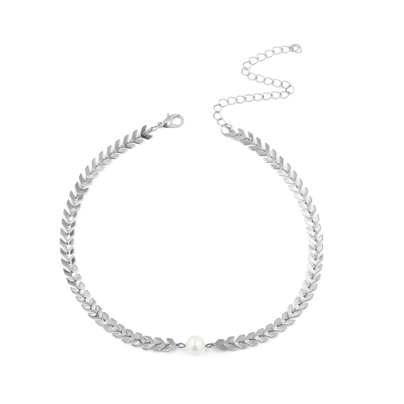 Fashion Silver Color Pearl Decorated V Shape Design Choker,Chokers