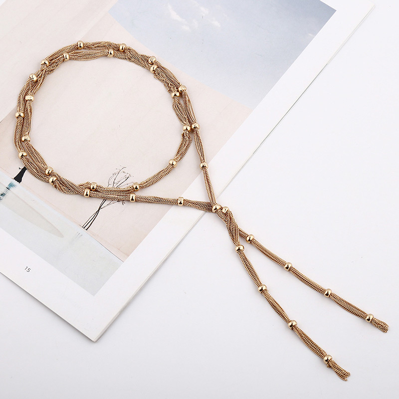Fashion Gold Color Long Tassel Decorated Pure Color Necklace,Multi Strand Necklaces
