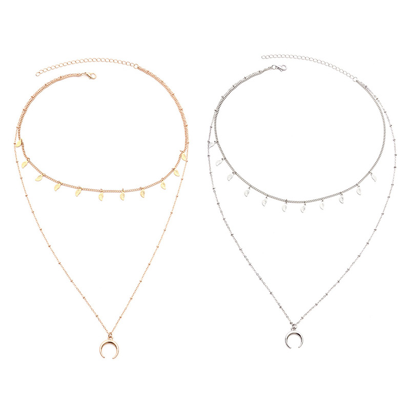 Fashion Gold Color Moon Pendant Decorated Double Layer Necklace,Pendants