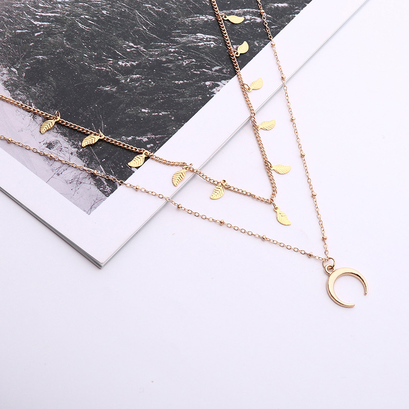 Fashion Silver Color Moon Pendant Decorated Double Layer Necklace,Pendants