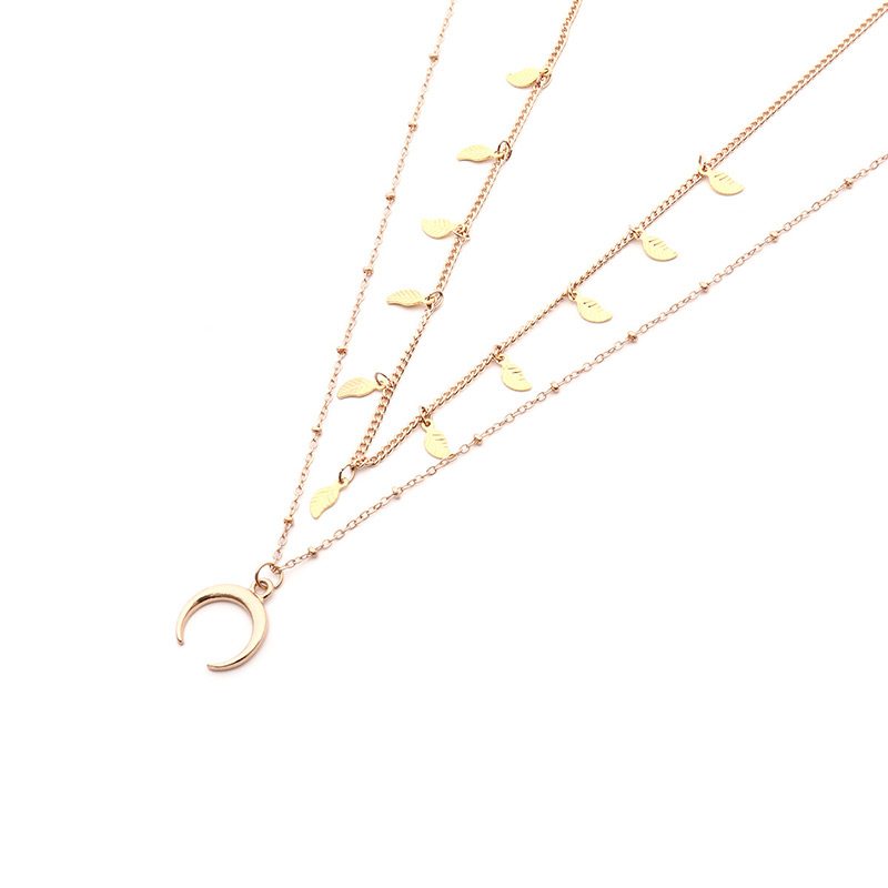 Fashion Silver Color Moon Pendant Decorated Double Layer Necklace,Pendants
