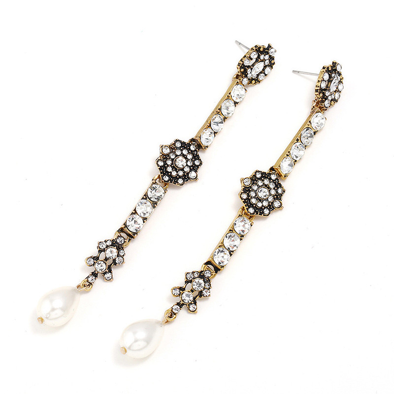 Fashion Antique Silver Diamond&pearl Decorated Long Earrings,Drop Earrings