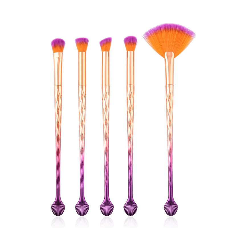 Trendy Purple+orange Sector Shape Decorated Cosmetic Brush(5pcs),Beauty tools