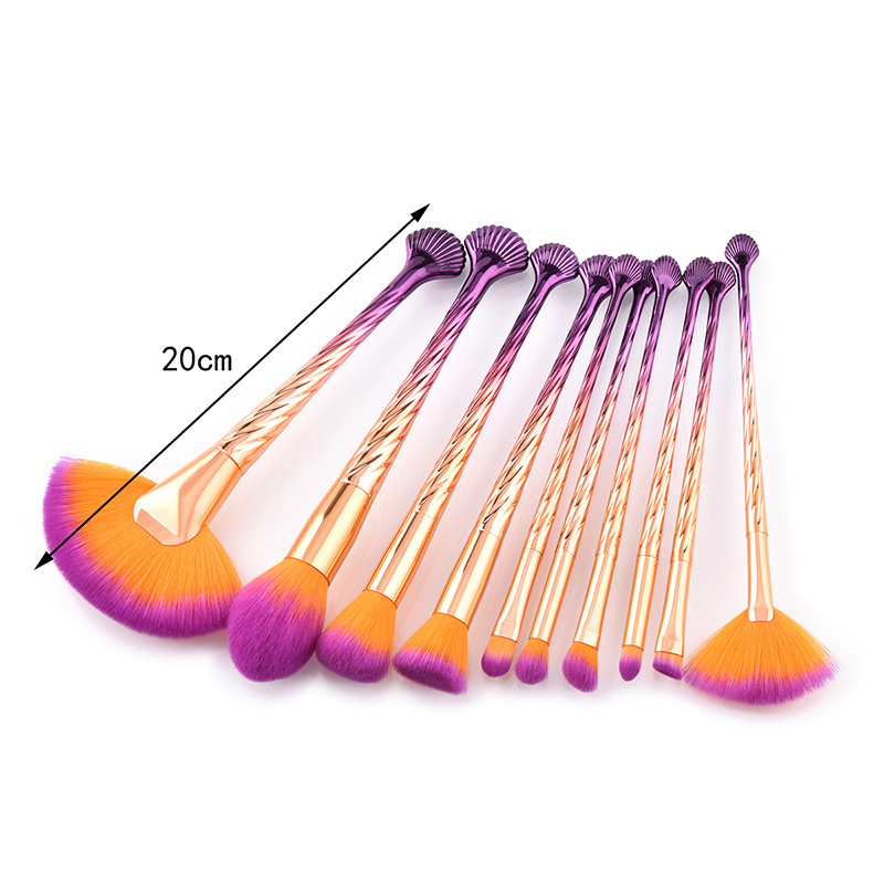 Trendy Purple+orange Sector Shape Decorated Cosmetic Brush(10pcs),Beauty tools
