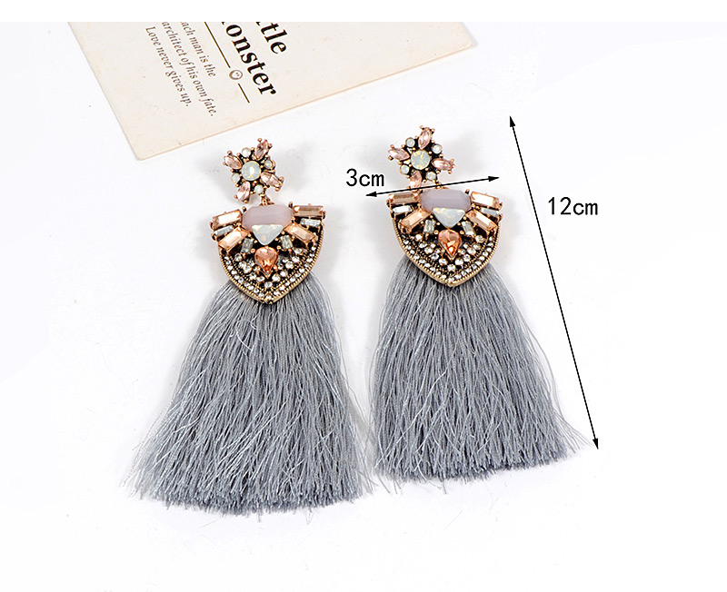Fashion Gray Geometric Shape Diamond Decorated Tassel Earrings,Drop Earrings