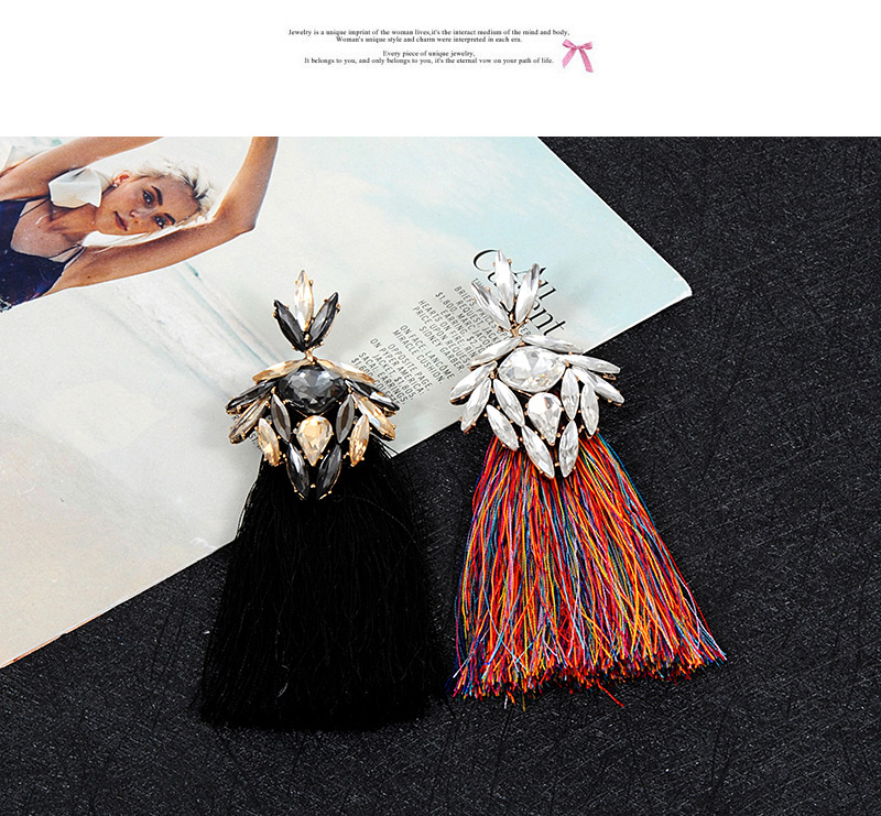 Fashion Black Oval Shape Diamond Decorated Tassel Earrings,Drop Earrings