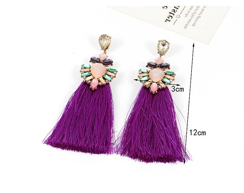 Fashion Purple Geometric Shape Diamond Decorated Tassel Earrings,Drop Earrings