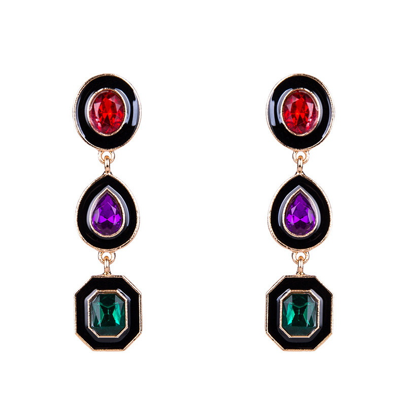 Exaggerated Black Geometric Shape Gemstone Decorated Earrings,Drop Earrings