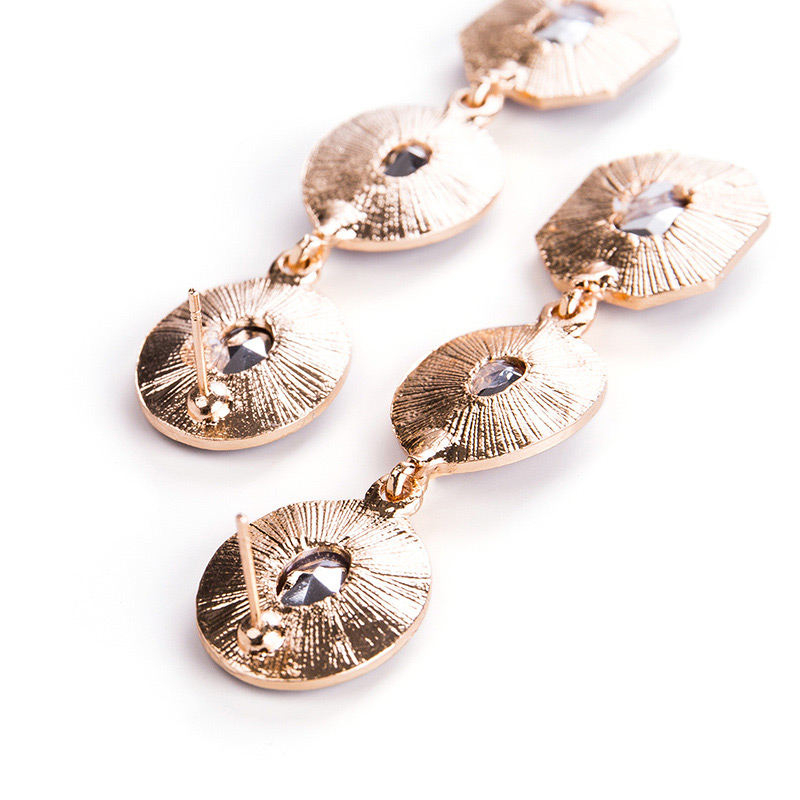 Exaggerated Champagne Geometric Shape Gemstone Decorated Earrings,Drop Earrings