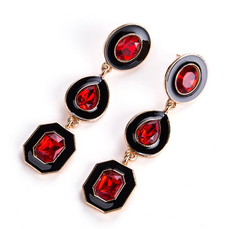 Exaggerated Red Geometric Shape Gemstone Decorated Earrings,Drop Earrings