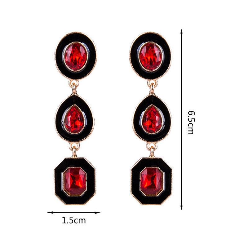 Exaggerated Black Geometric Shape Gemstone Decorated Earrings,Drop Earrings
