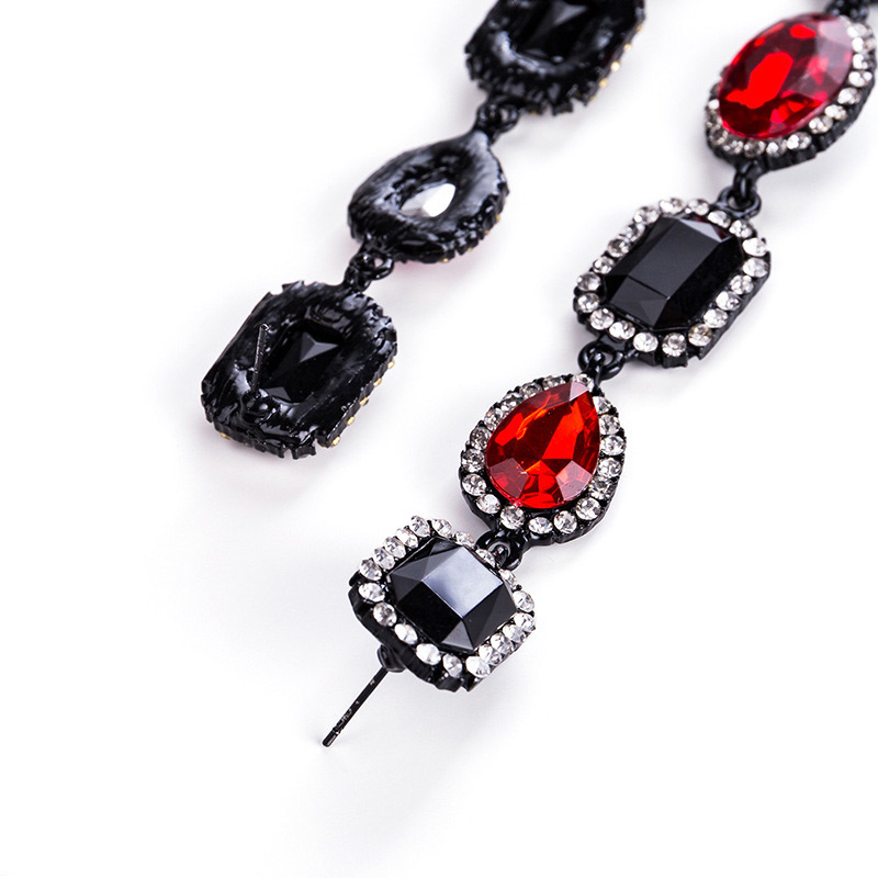 Trendy White+black Gemstone Decorated Long Earrings,Drop Earrings