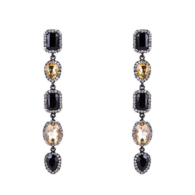 Trendy White+black Gemstone Decorated Long Earrings,Drop Earrings