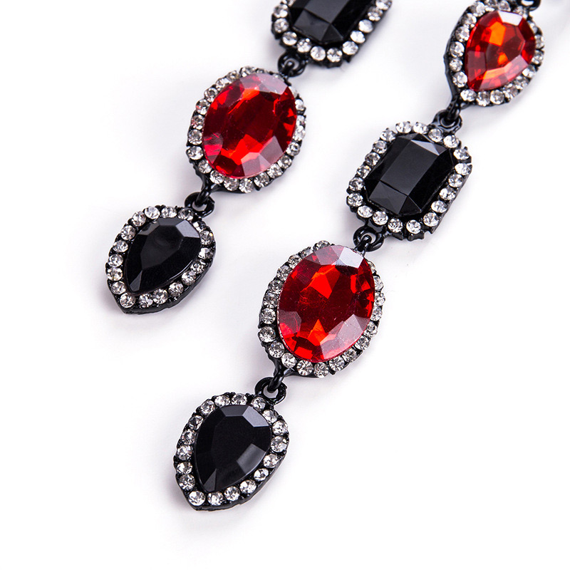 Trendy Red Gemstone Decorated Long Earrings,Drop Earrings