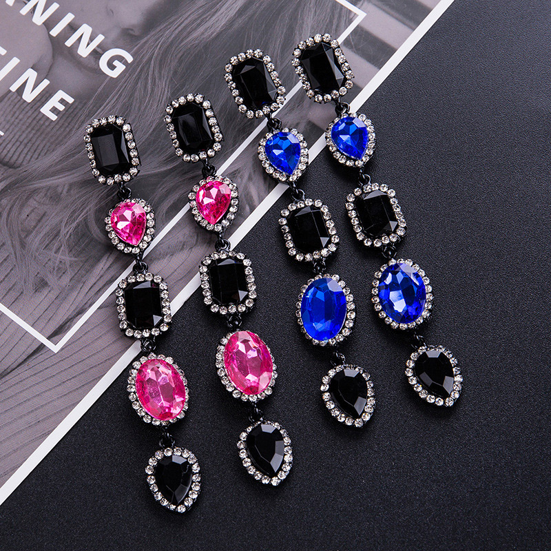 Trendy Blue Gemstone Decorated Long Earrings,Drop Earrings