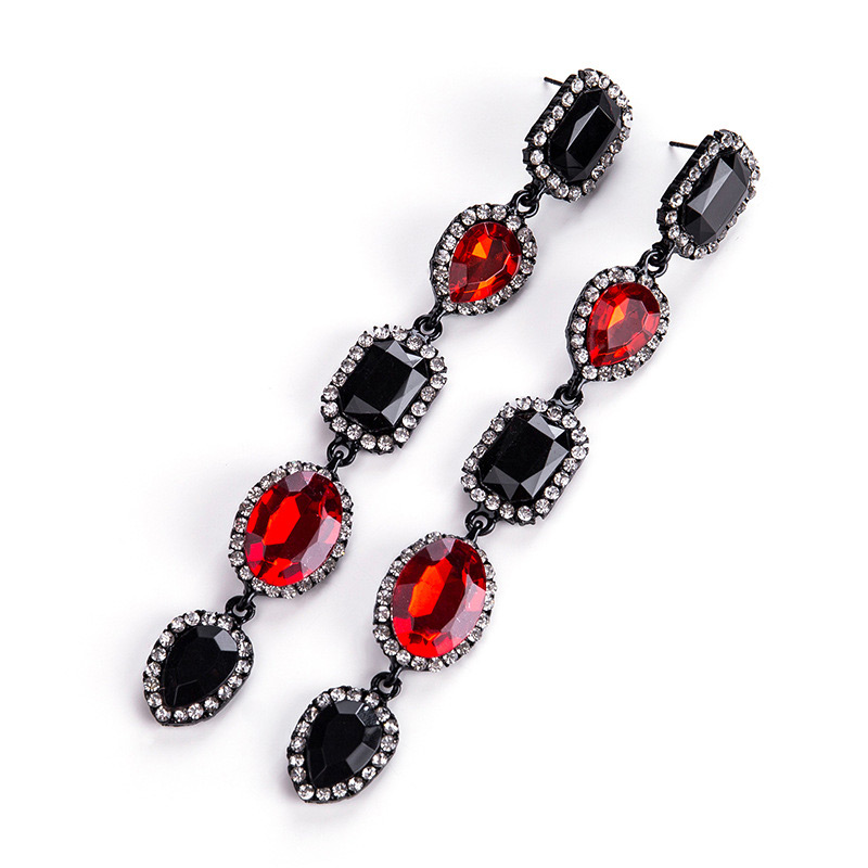 Trendy Red Gemstone Decorated Long Earrings,Drop Earrings