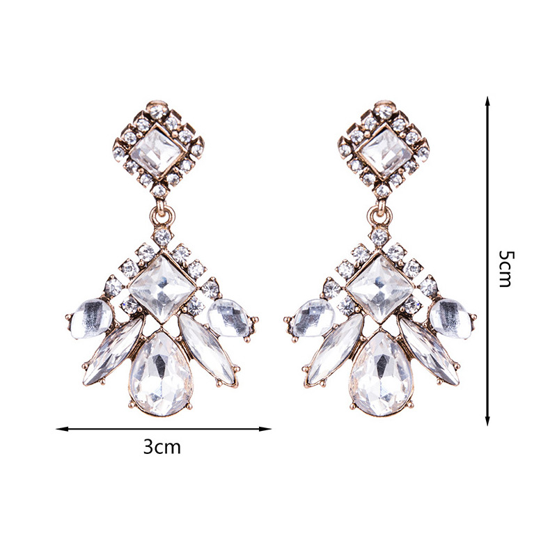Trendy White Geometric Shape Diamond Decorated Earrings,Drop Earrings