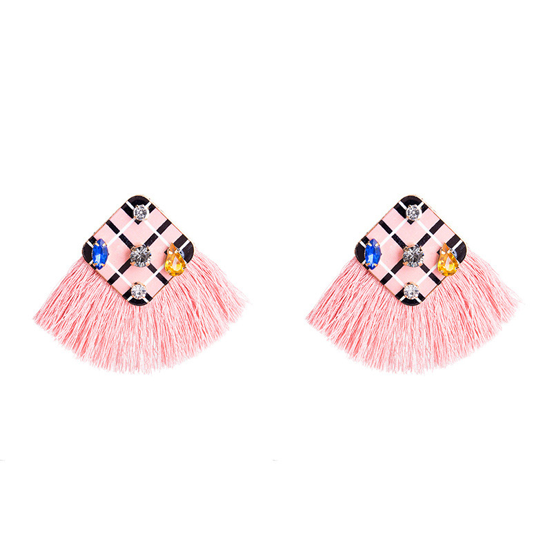 Vintage Pink Diamond Decorated Tassel Earrings,Stud Earrings
