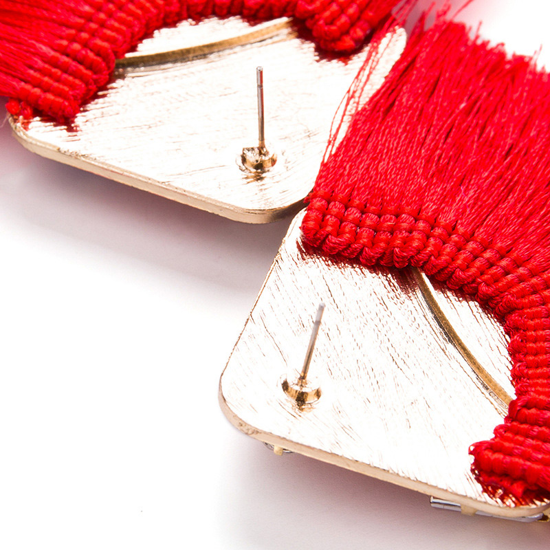 Vintage Red Diamond Decorated Tassel Earrings,Stud Earrings