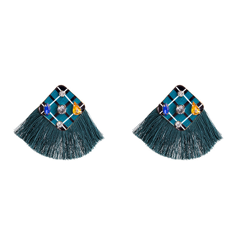 Vintage Blue Diamond Decorated Tassel Earrings,Stud Earrings