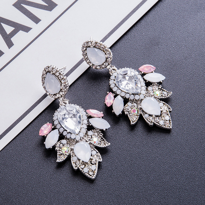 Exaggerated Silver Color Oval Shape Diamond Decorated Earrings,Drop Earrings