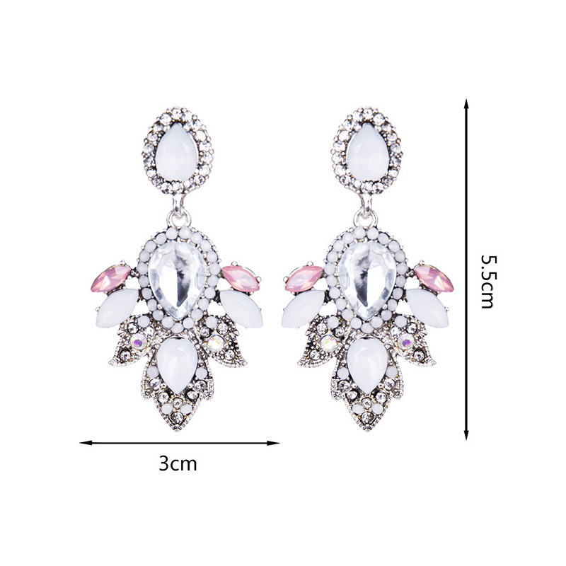 Exaggerated Silver Color Oval Shape Diamond Decorated Earrings,Drop Earrings
