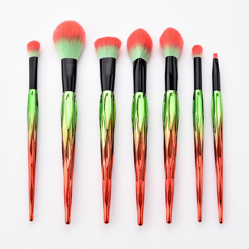 Trendy Red+green Color Matching Decorated Cosmetic Brush(7pcs),Beauty tools