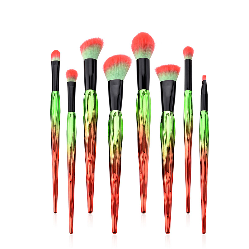 Trendy Red+green Color Matching Decorated Cosmetic Brush(8pcs),Beauty tools